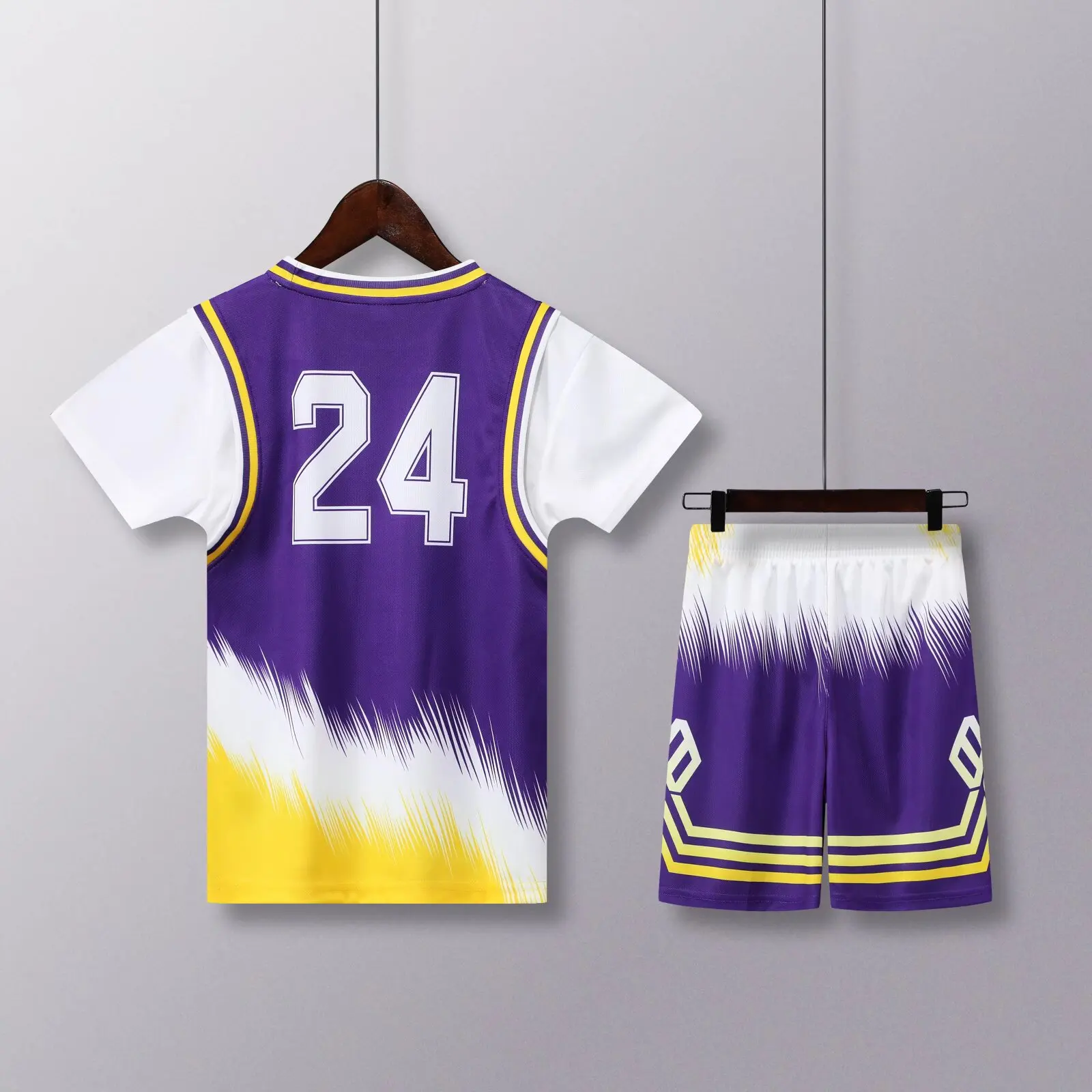 NEW 24 25 Children\'s clothing suit boy girl Basketball Jerseys 24  Fake two-piece uniform kit training Shirts and shorts