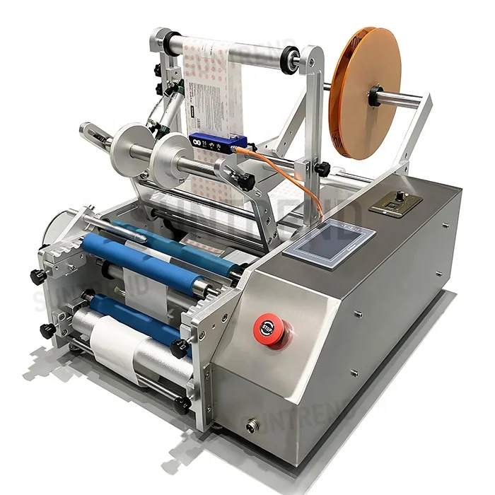 

Tabletop Semi Automatic Sticker Wrap Around Labeler For Round Bottles And Jars