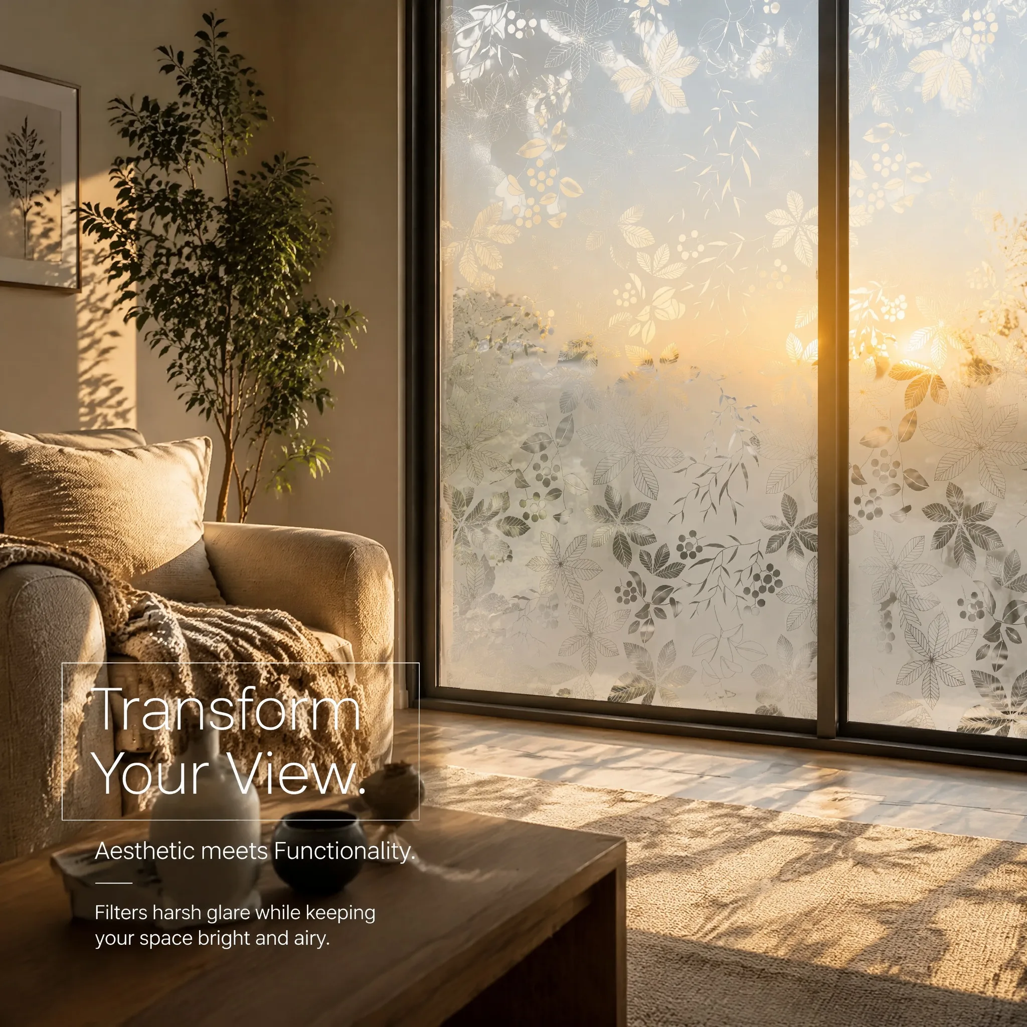 Grey Leaf Frosted Privacy Wind - Window Insulation Film recension och pris