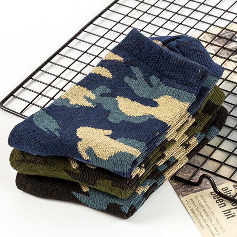 5 Pairs Spring And Autumn Men High Quality Mid Tube Socks Camouflage Army Green Comfortable Warm Military Thickened Cotton Socks