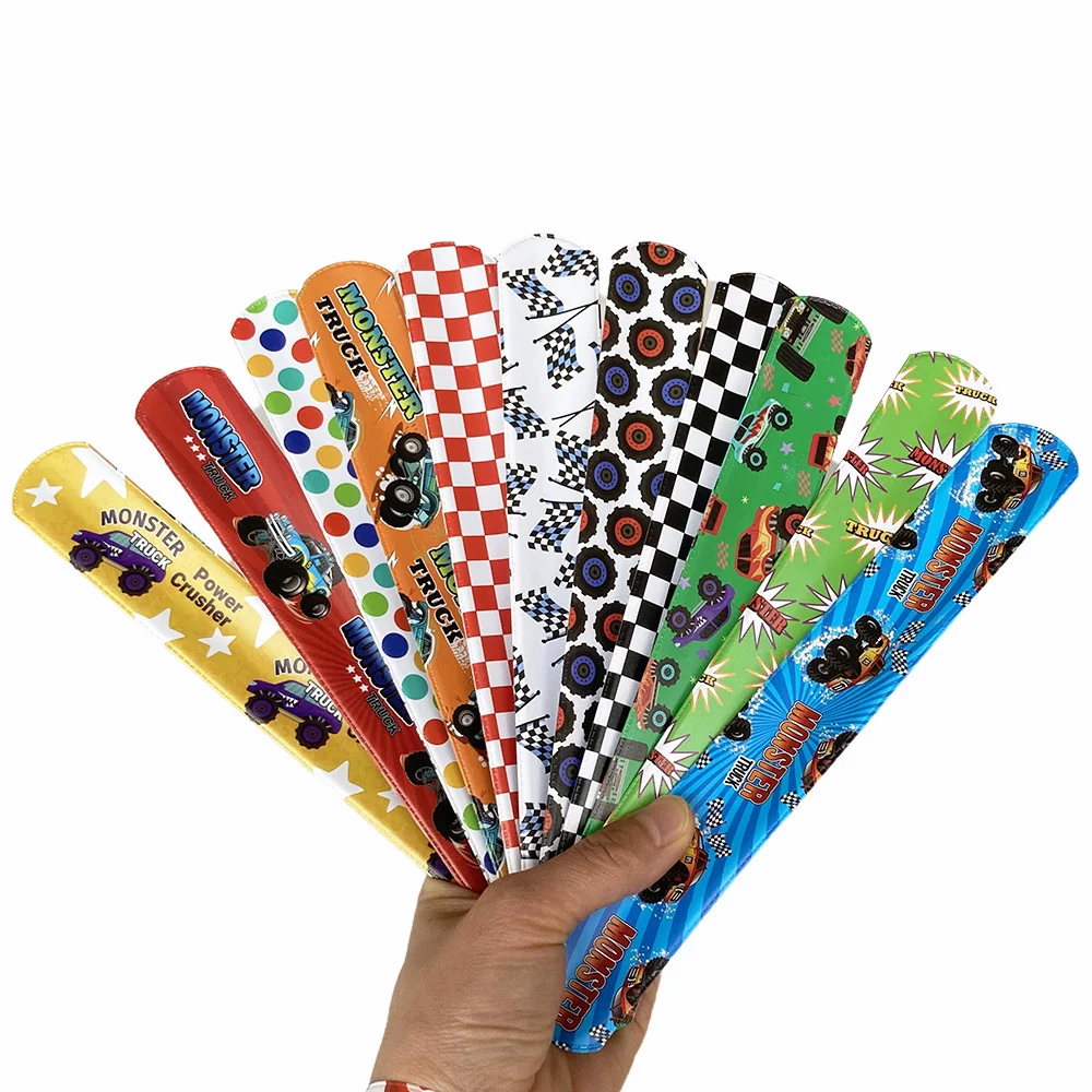 12PCS Monster Trucks Slap Bracelets Racing Monster Trucks Themed Birthday Party Favors Classroom Prize Exchanging Gifts Supplies