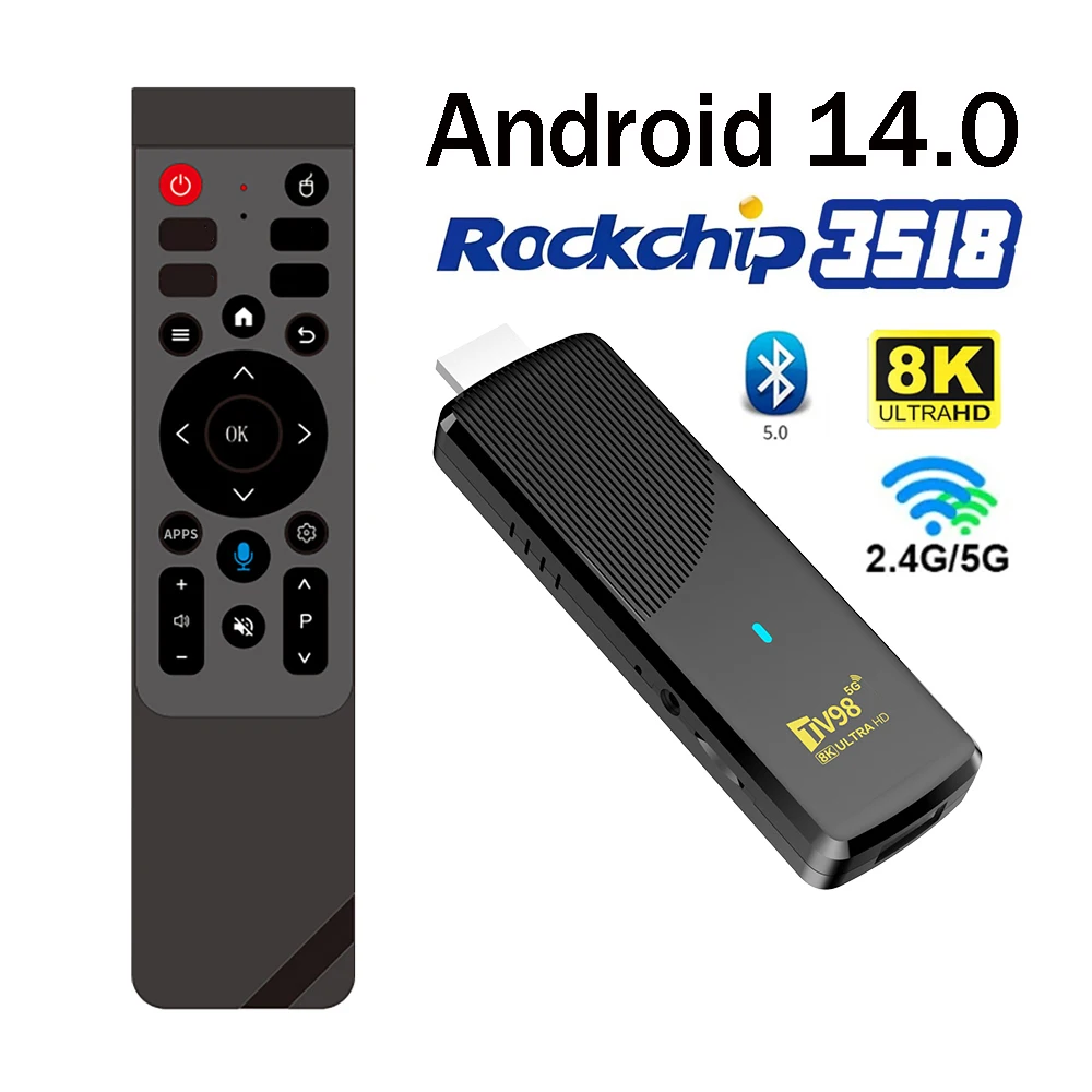 Android TV Stick TV98 ATV X10 HD 8K 4K Android 14 Smart Media Player RK3518 Quad Core 5G 4G Wifi6 8GB 16GB Voice Remote Player