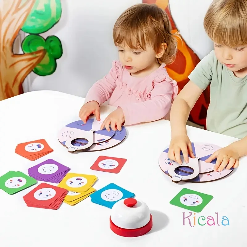 Gioco educativo di abbinamento dell'espressione facciale Ruota di sensazione in legno Attività di apprendimento divertente Giochi da tavolo Giocattolo di apprendimento sociale emotivo