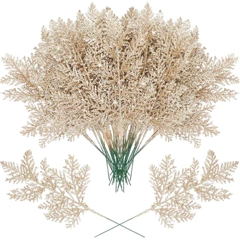 5/10Pcs Christmas Decortions Glitter Leaves Hanging Christmas Tree Picks Ornament Pine…