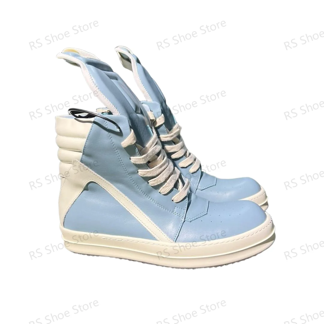 

Ro Designer Мужская обувь Wathet Синие кожаные ботильоны Outoor Boots Высокие повседневные туфли на молнии Женские кроссовки на плоской подошве из воловьей кожи