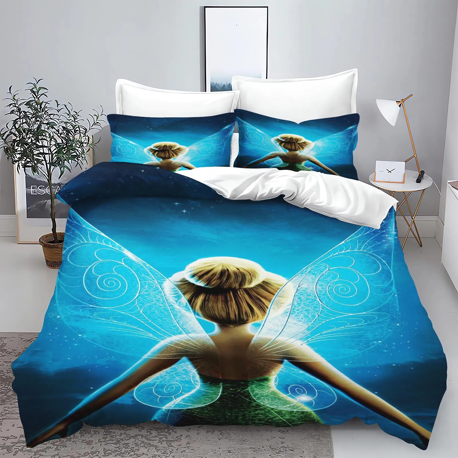 Tinker Bell Anime Disney Bedding Set Duvet Cover 100% Polyester Suitable For Children And Adults 3-Piece Set 1 Quilt Cover