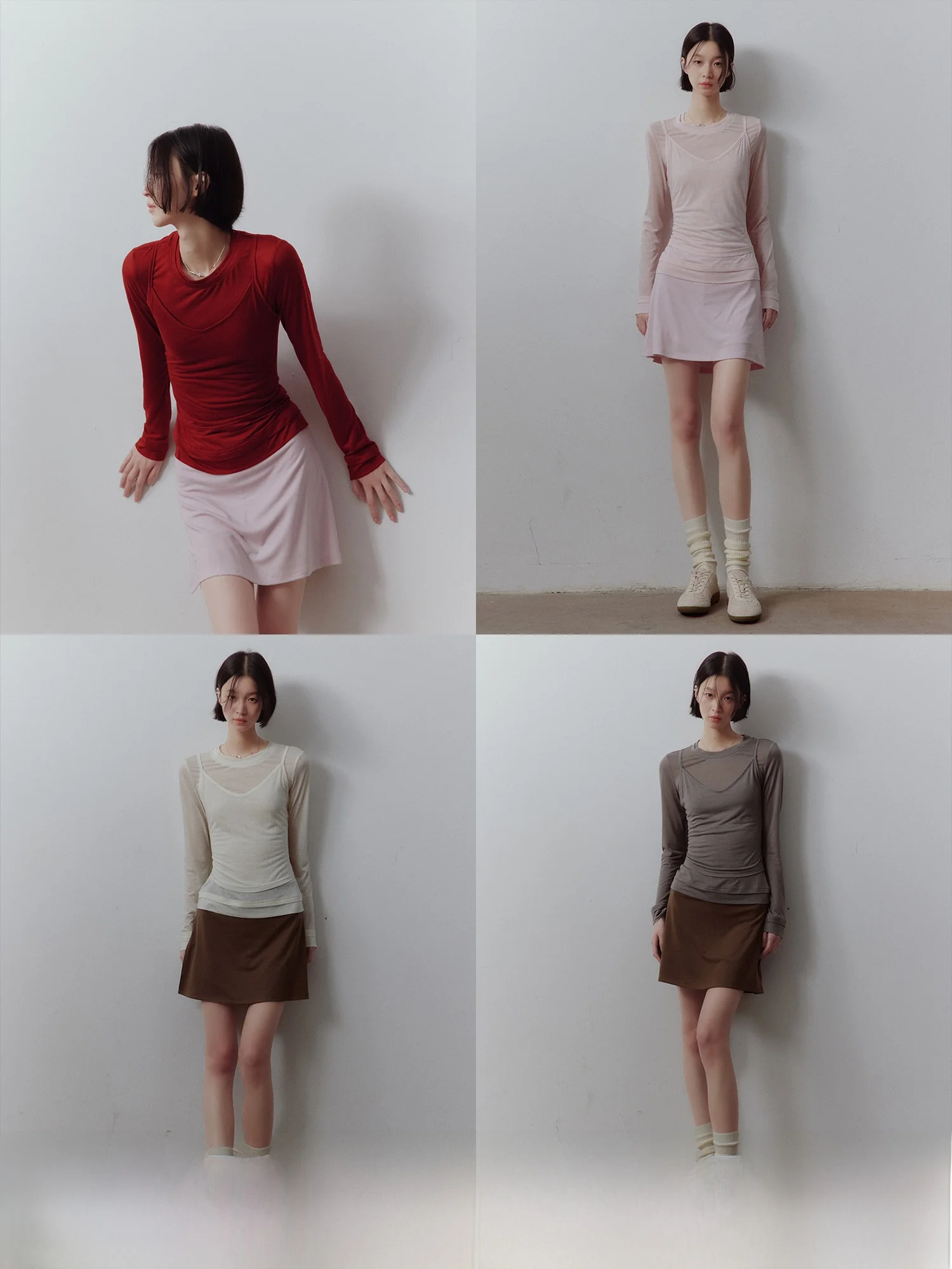 

Fussed Breathable Lightweight Pure Cotton Knitted Two-Piece Set Spring Summer Four Colors Casual Fit Long Sleeve round Neck Top