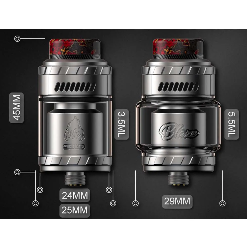 الأصلي ThunderHead Creations Blaze Solo RTA Tank 25 مللي متر 3.5 مللي/5.5 مللي قدرة ملف واحد 810 بالتنقيط تلميح البخاخة السجائر الإلكترونية