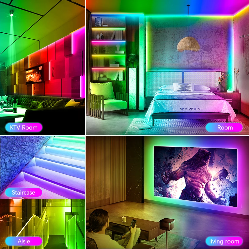 Luzes LED Strip para Smart Home, USB, IR Remote Control Backlight, RGB Light Kit, TV Box, Closets Room, Decoração do quarto, TV, PC