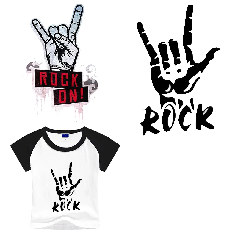 Rock on Patch Hip Pop Iron-on Transfers for Clothing Thermoadhesive Stickers T Shirts Diy Fusible Patch Badges