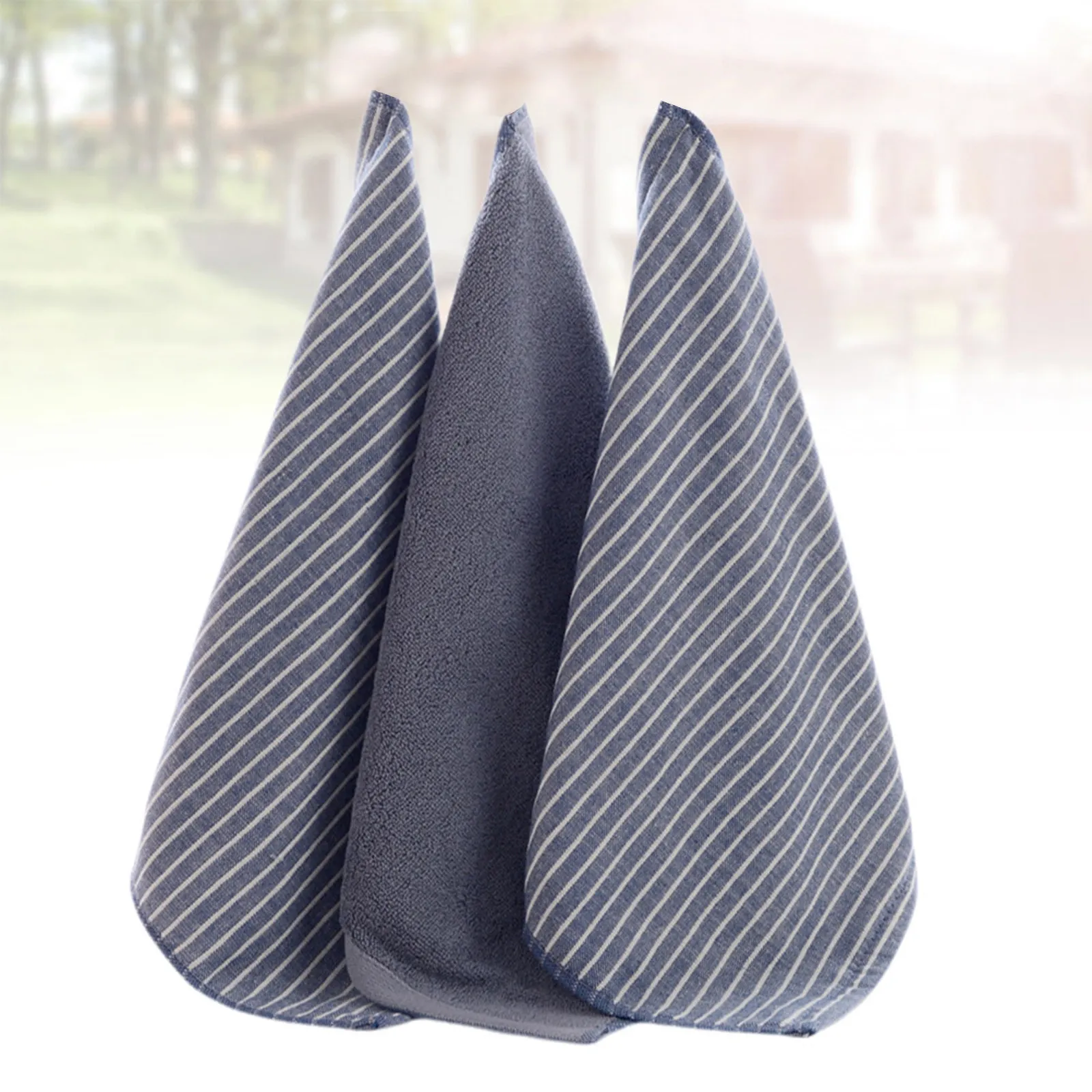 3 Pcs Thick Striped Cotton Face Towels – Highly Absorbent Small Square Hand Towels for Bathroom & Home
