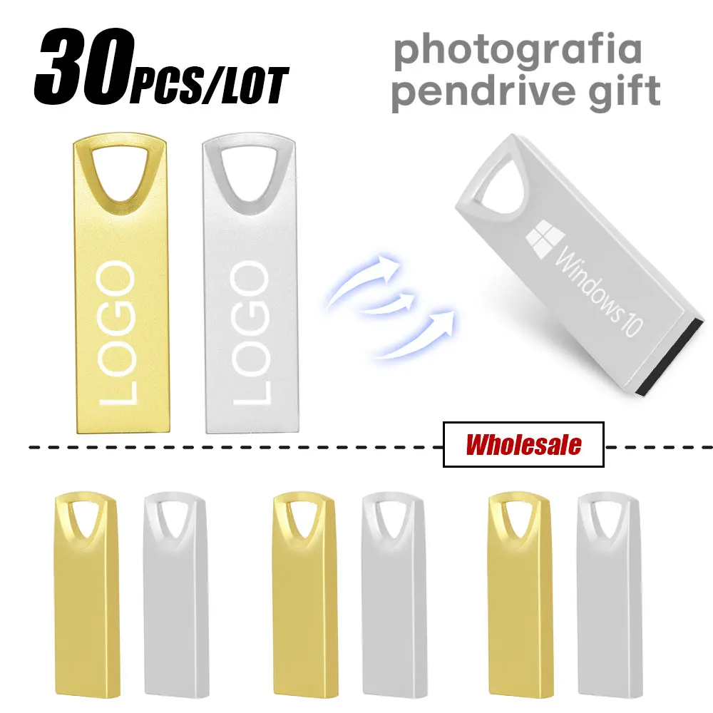 

30PCS Metal USB Flash Drive 64GB 128GB U Disk 2GB 4GB 8GB 16GB USB Sticks Pen Drive 32GB Memory Flash Drive 128MB Free Logo