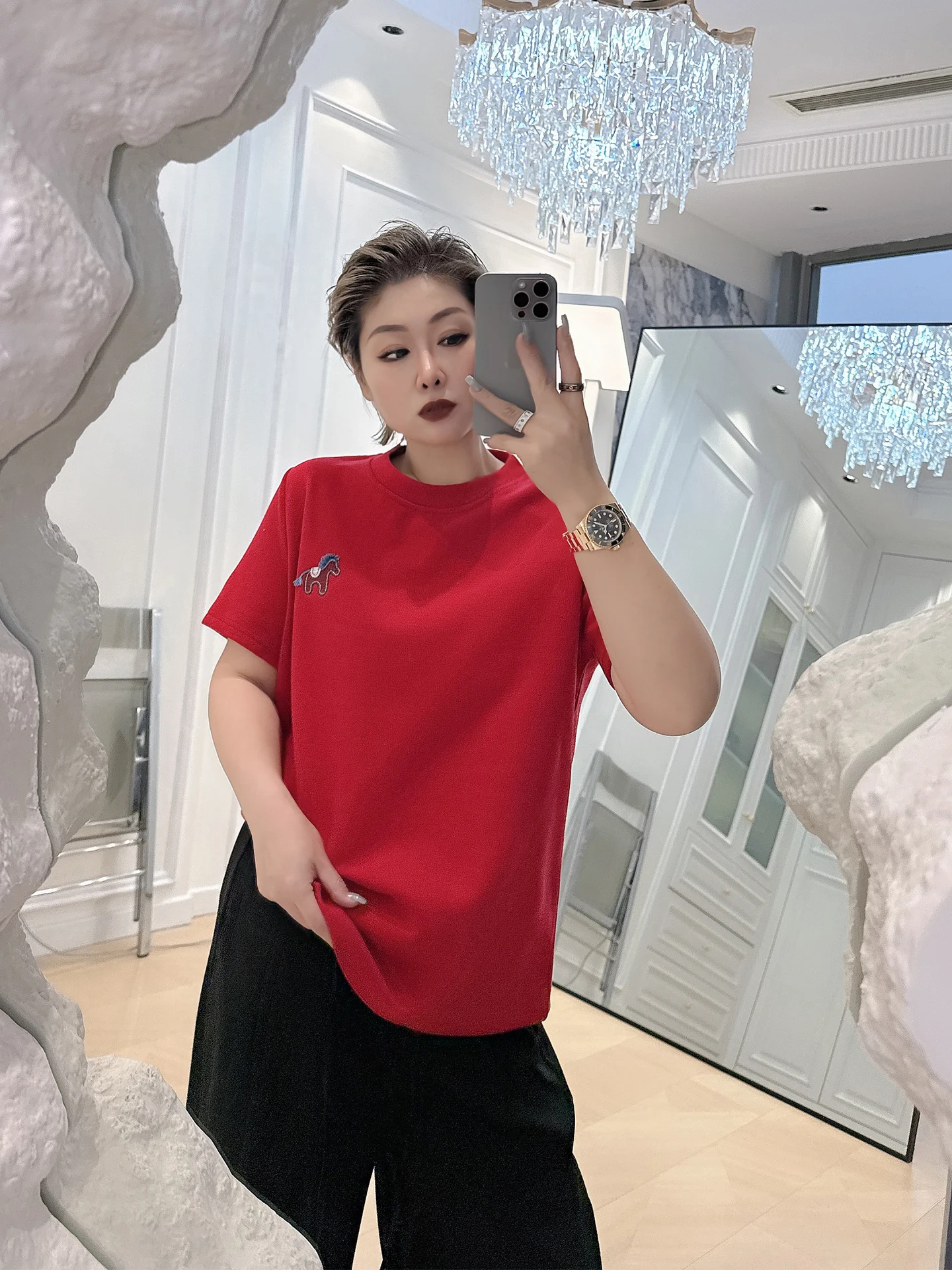 

Вышитая футболка с коротким рукавом свободного кроя, больших размеров, женская, базовый слой, в корейском стиле, для повседневной носки