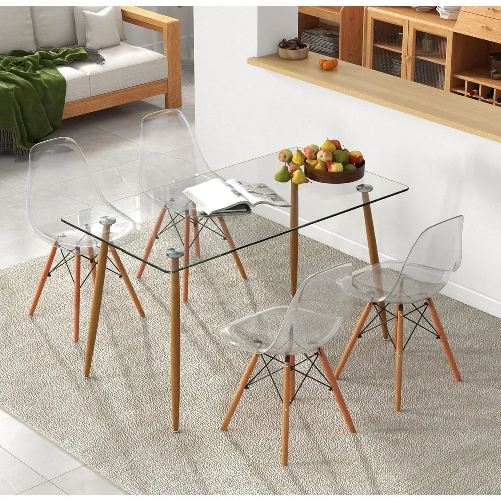 Glazen Eettafel Set Voor 4, Modern Gehard Glas Keukentafel En Stoelen, Glazen Eettafel Voor Kleine Woonkamer