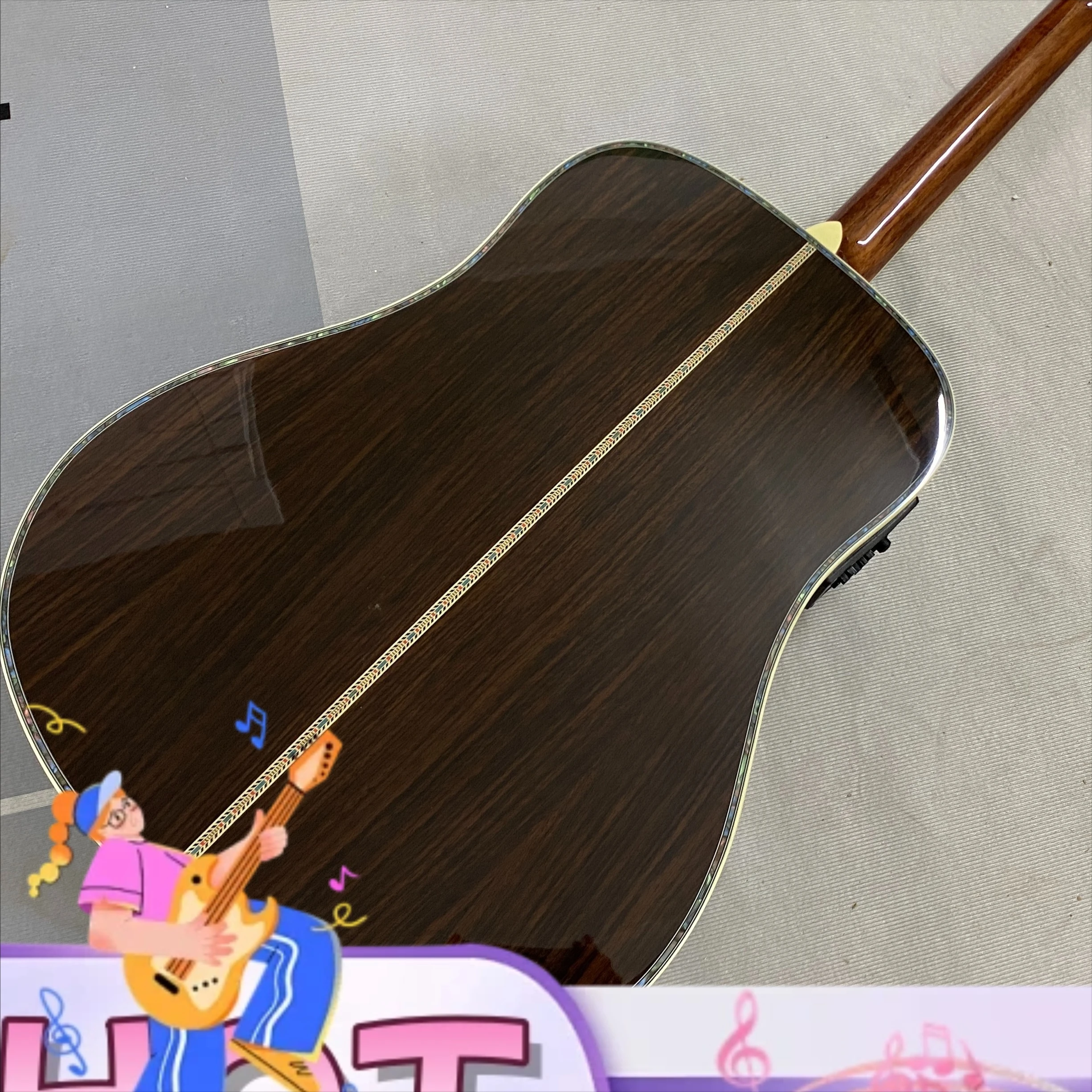 Fotografia 7: Violão Acústico D45 com Captador Integrado, Tampo Sólido em Abeto, 41 Polegadas, Som Estável, Cor de Madeira, Incrustações em Concha de Abalone