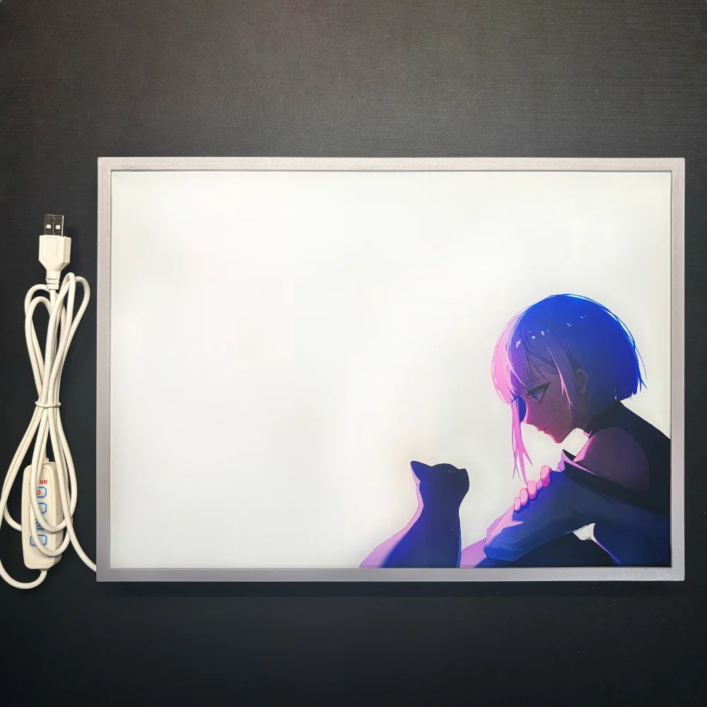 Luz nocturna decorativa de neón cyberpunk de Anime, enchufe USB HD con atenuación de 3 colores, marco de fotos minimalista, decoración de moda para