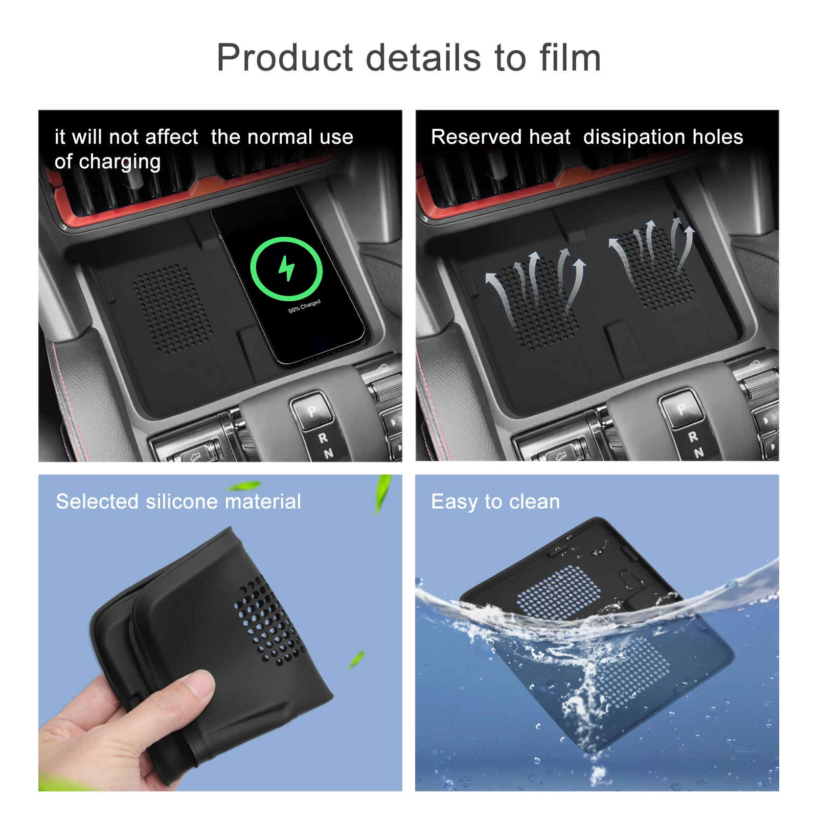 for BYD SHARK 2024 Wireless Charging Pad Car Pickup Accessories Auto Phone Non-slip Charger Mat Silicone Protective Pad