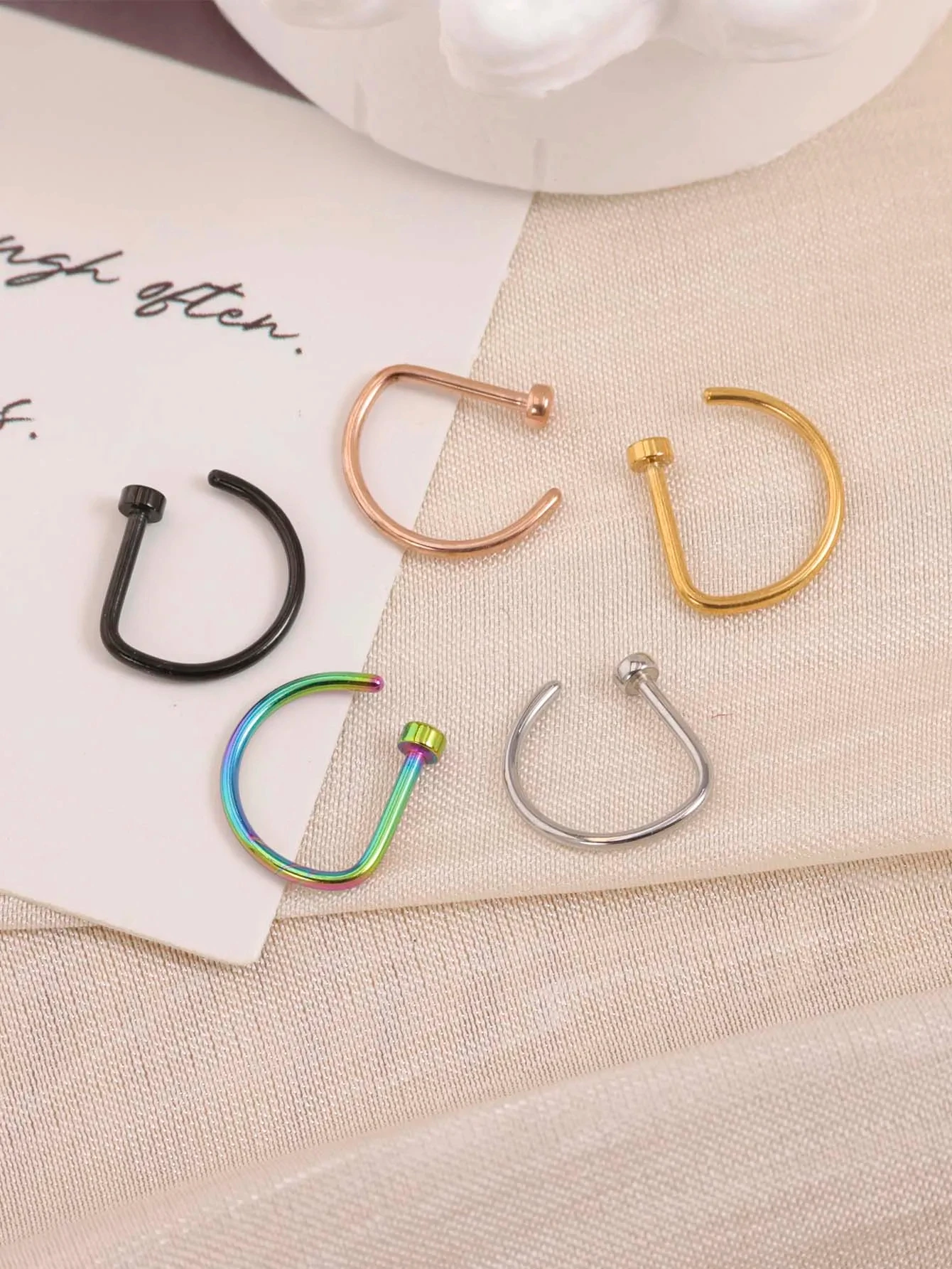 Stainless Steel Ring Nostril Body Jewelry New Curved Barbells Fake Nose Piercing D Shaped Tragus Helix Stud Earring Hoop Septum view 4