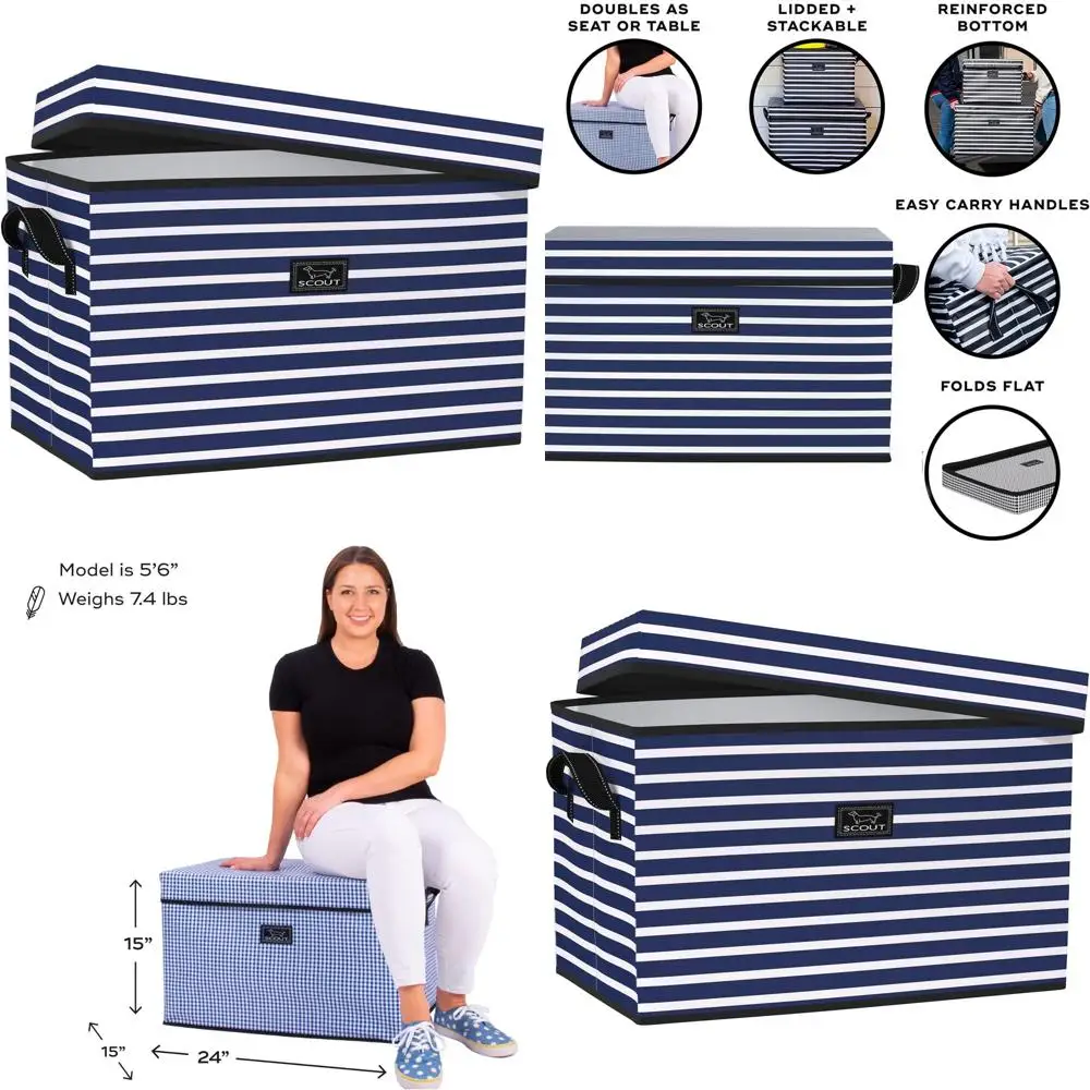 

Collapsible Lidded Storage Bin with Handles, Stackable, Seat/Table, Holds 90lbs