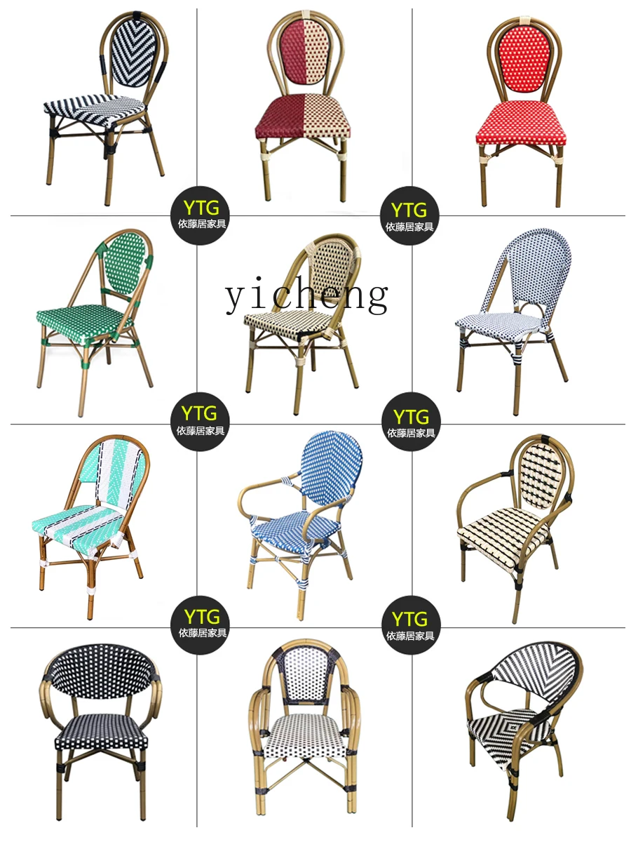 ZF Dining Chair Casual Retro Rattan Chair High-End Backrest Outdoor B & B Color Rattan Chair