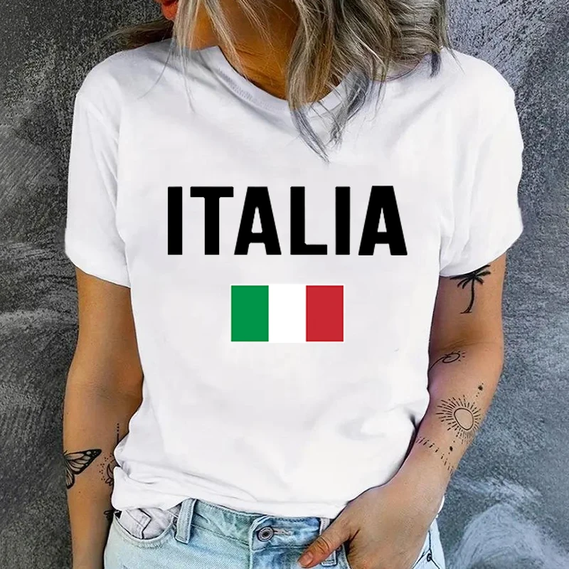 Italian flag print creative design women\'s T-shirt top summer round neck short sleeved fashionable graphic t shirt