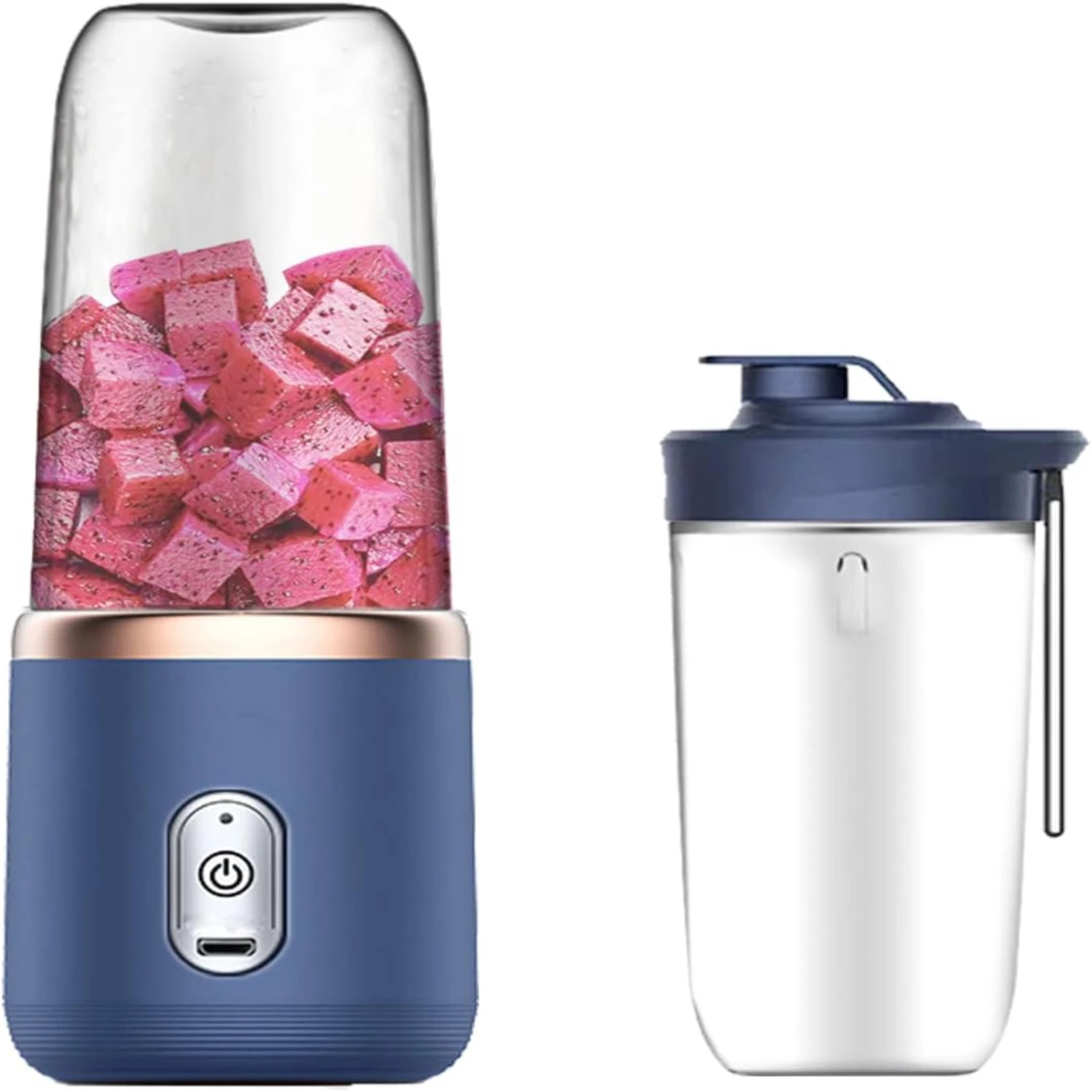 Blue USB ชาร์จแบบพกพา Mini เครื่องปั่นส่วนบุคคลสําหรับ Shakes และ Smoothies, ผลไม้ Veggie Juicer พร้อม 2 ชิ้น Travel Juicer Cup