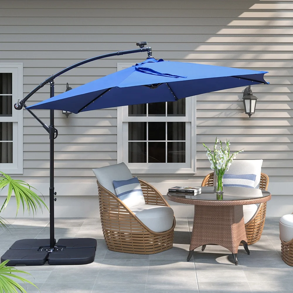 Light Emitting Diode Lighting Parasol Patio Umbrella Garden Parasol Cantilever Light Emitting Diode Umbrella Outdoor Solar