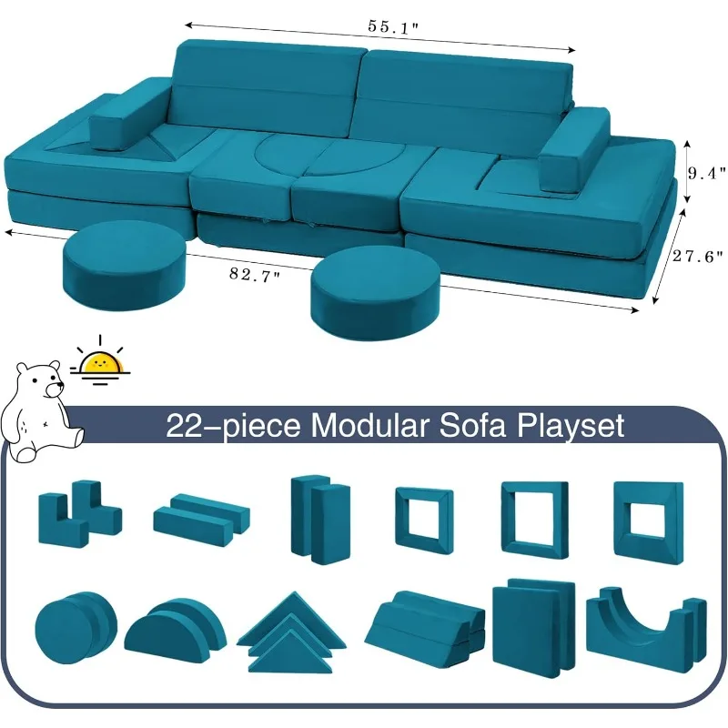 22Pcs modular children's play sofa - children's sofa play room bedroom living room