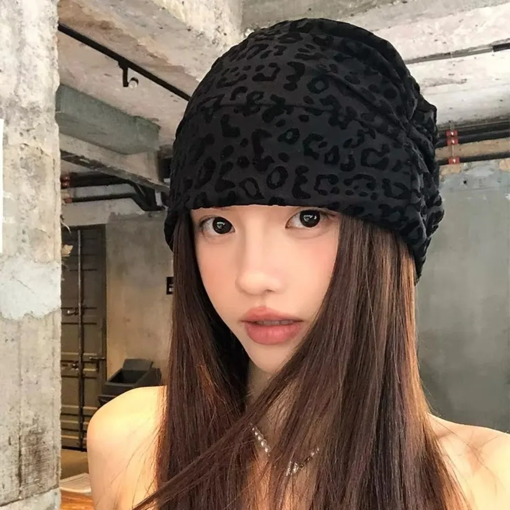 

Fashion Vintage Y2k Baggy Cap American Style Stacking Pullover Hats Versatile Cool Leopard Beanies Cap Spicy Girls