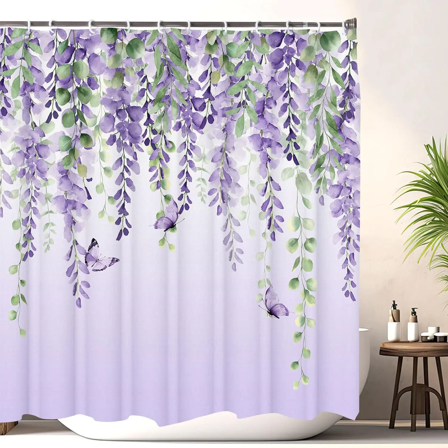 

Waterproof Floral Shower Curtain Purple Wisteria Vines Nature Bathroom Decor Spa Luxury Shower Curtain for Modern Home Design