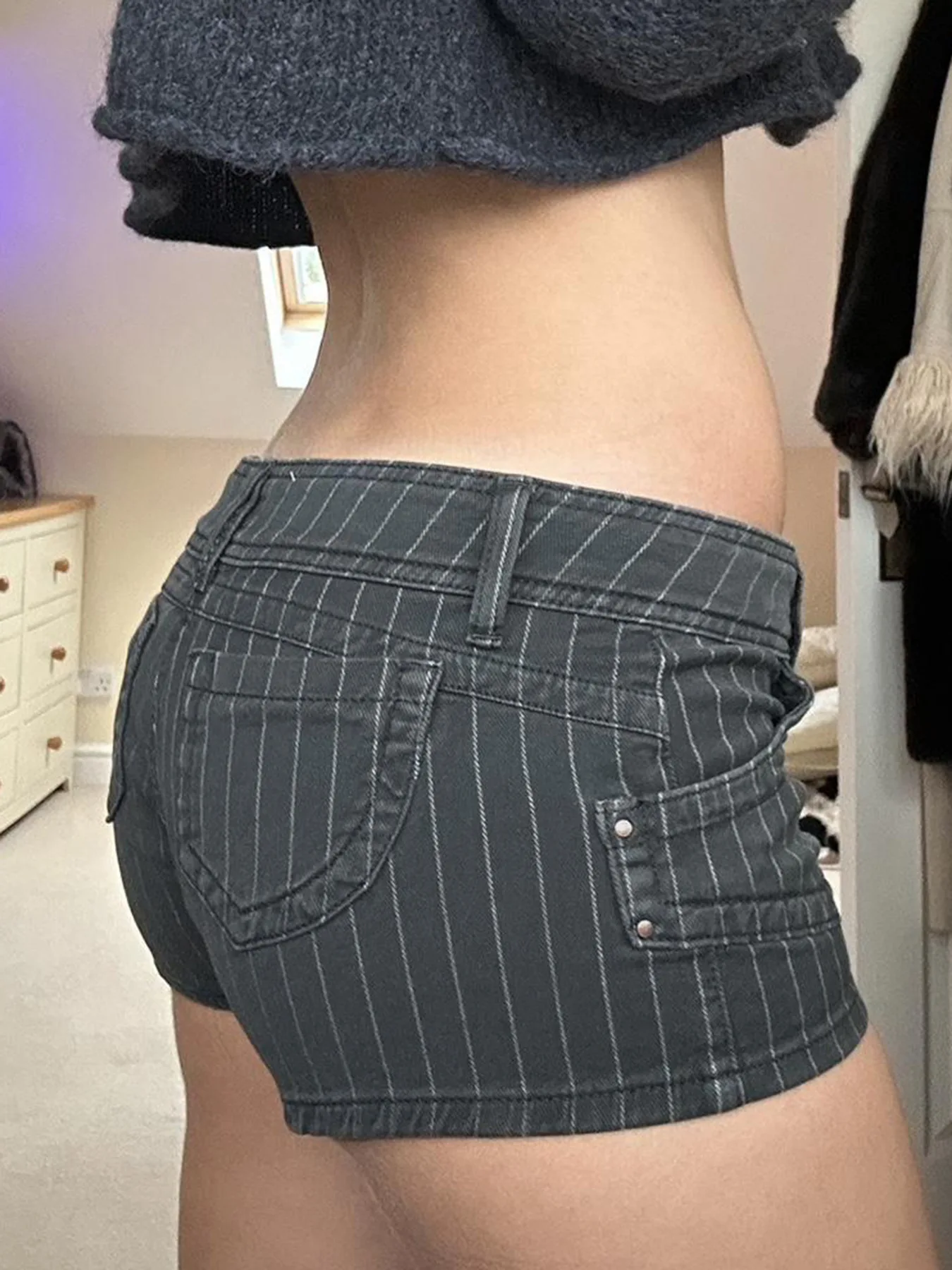 Harajuku Striped Buttons Micro Denim Shorts Women Summer Low Waist With Pockets Bottoms Hottie's Slimming Mini Pants