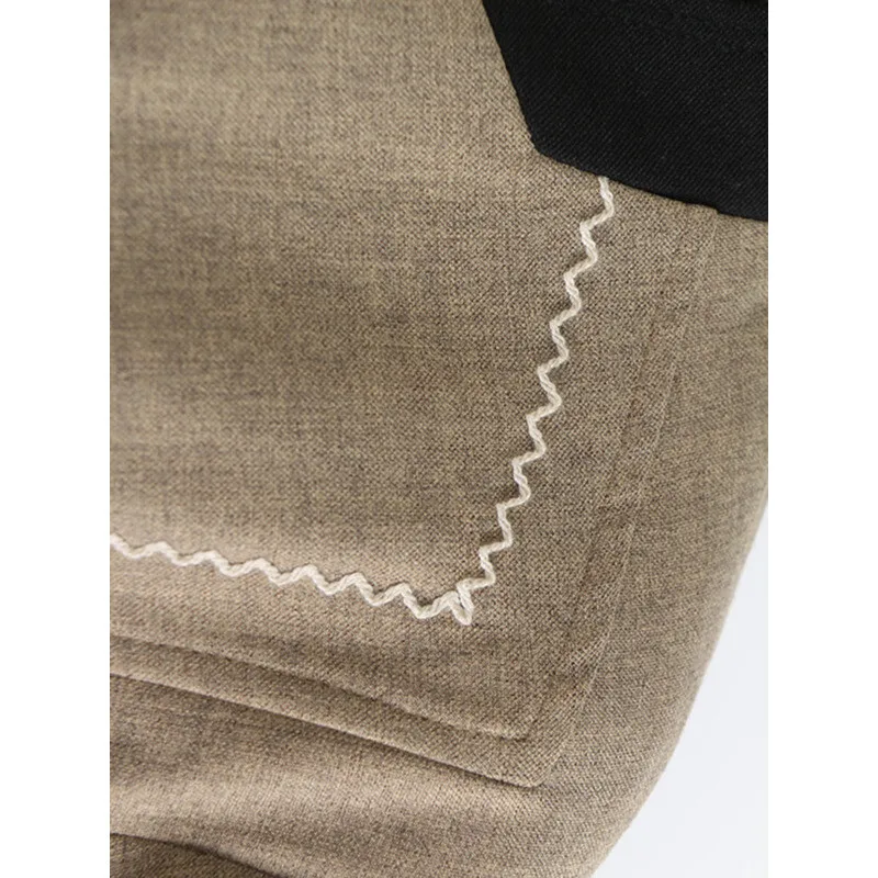 YERMORA Khaki Patchworkowa Kurtka Casualowa Damska z Dekoltem w Serek, Długim Rękawem, Luźna, Nowa Modna Kurtka na Wiosnę i Jesień 2025