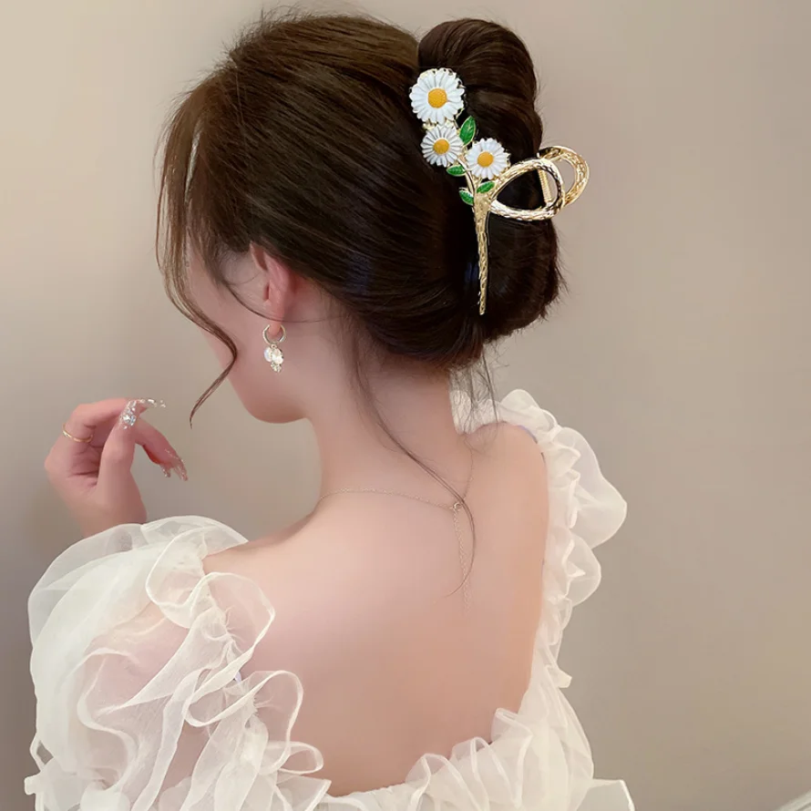 Neue Süße Metall Blume Haar Klaue Clip Pferdeschwanz Greifen Haar Clips Shark Clip Frau Haarnadeln Für Mädchen Haar Zubehör Kopfschmuck – Detail 8