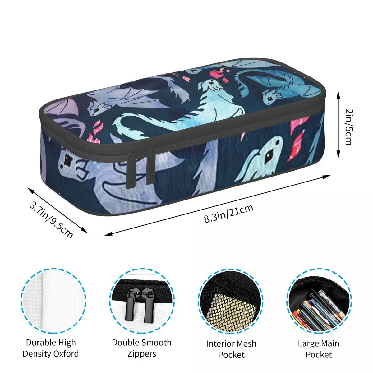 Dragon Red Moon Pattern Pencil Cases Pen Holder Storage Stationery Supplies Large Storage Pen Box Pencil Bag for Kids