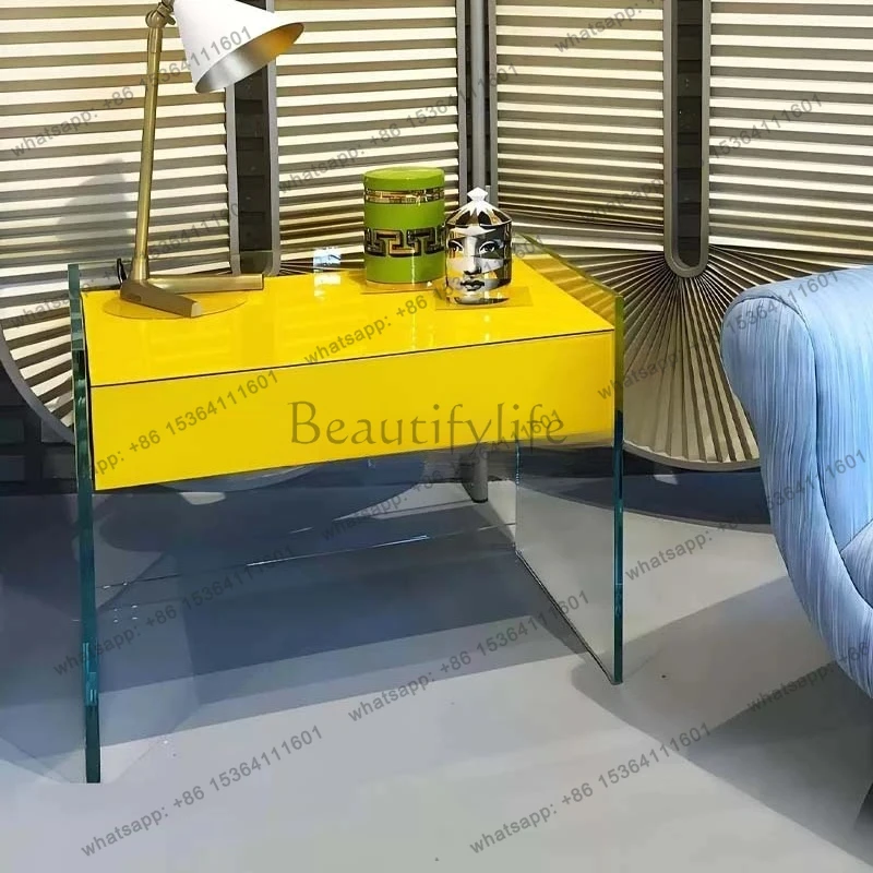 minimalist tempered glass bedside living room side cabinet storage modern simple art floating storage cabinet