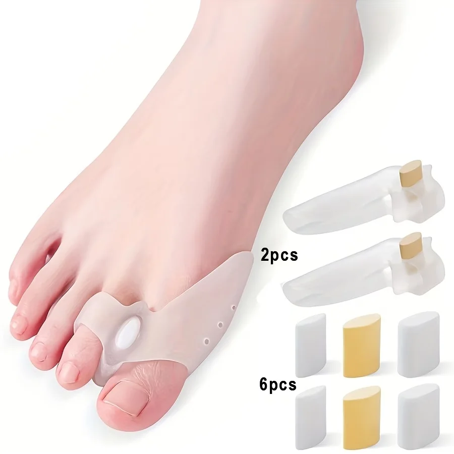 2pcs Silicone Toe Separator + 6pcs Adjustable Module, Toe Spreader for Women & Men, Toe Cushion, Toe Pads for Daily Use