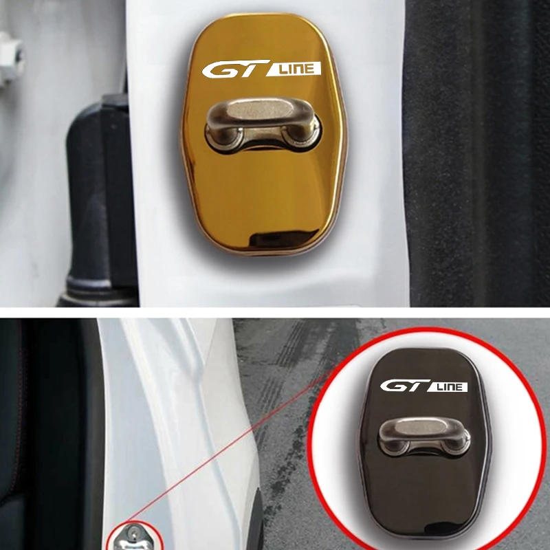 For Peugeot GTLINE Badge 4PCS Car Door Lock Covers Stainless Steel Buckle Stickers Anti-rust Protection Case Decals Accessories
