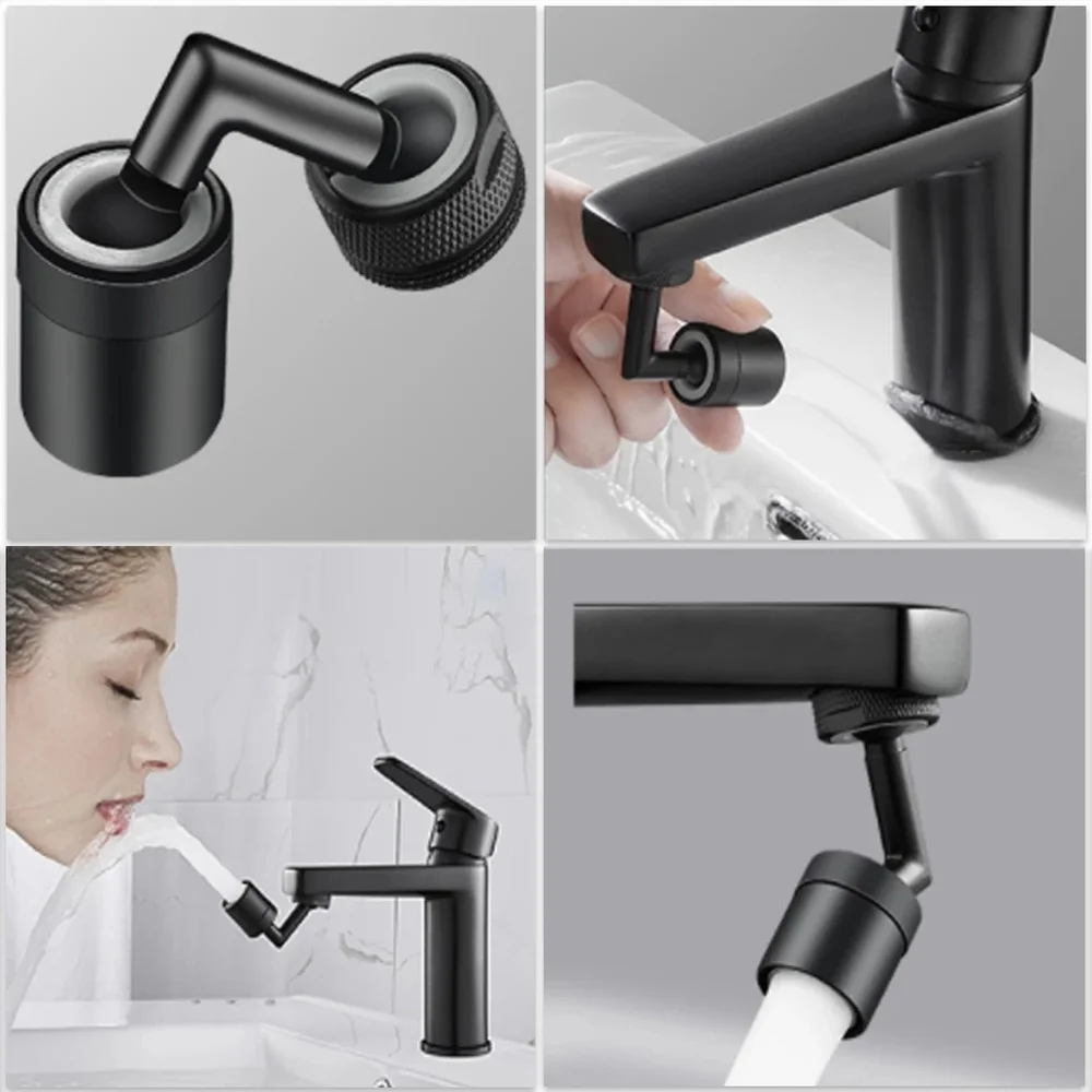 New Washbasin Faucet Nozzle 2 Modes Adjustable Rotary Splashback Faucet Aerator Black Kitchen Sink Pressurized Faucet Aerator