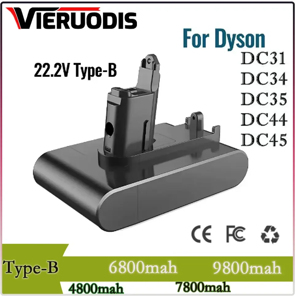 22.2V 4800mAh For Li-ion Vacuum Battery Dyson Replacement DC31 DC31B DC35 DC44 DC45 Handheld Power Tool Battery Only Fit Type B