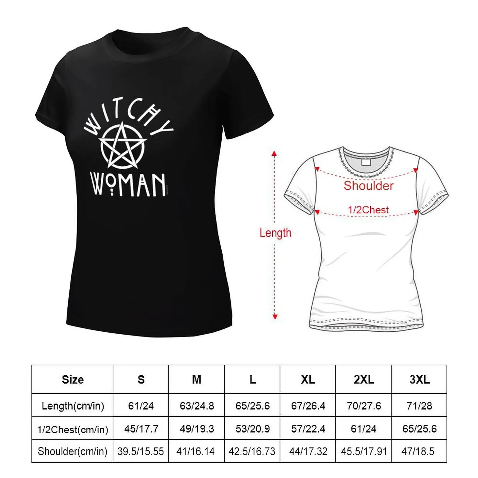 Witchy Woman with Pentagram T-Shirt female tops vintage clothes workout shirts for Women loose fit