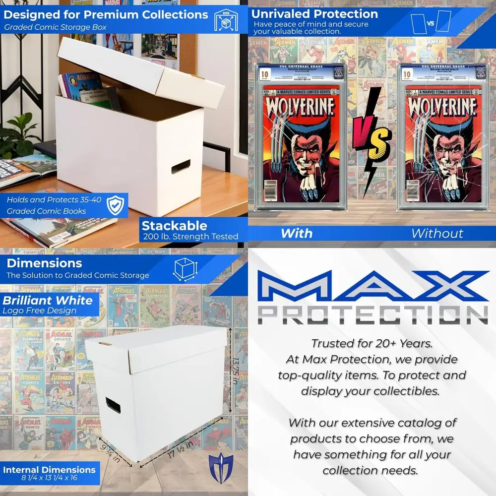 

Heavy-Duty Comic Book Storage Cases - 6-Pack, Holds 35-40 Graded Comics, 200 lb Test White Cardboard, Made in USA