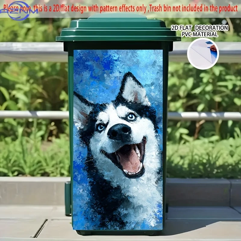 1pc Large Self-Adhesive Trash can Stickers - Husky Dog Decoration with Expressive Eyes, No Tools Needed, Easy Application & Re