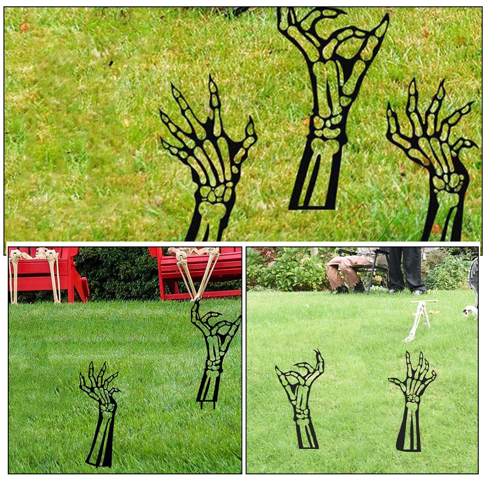 

3Pcs Halloween Hand Yard Stakes Outdoor Garden Iron Signs Halloween Yard Decoration Party Lawn Decor Sign Stakes