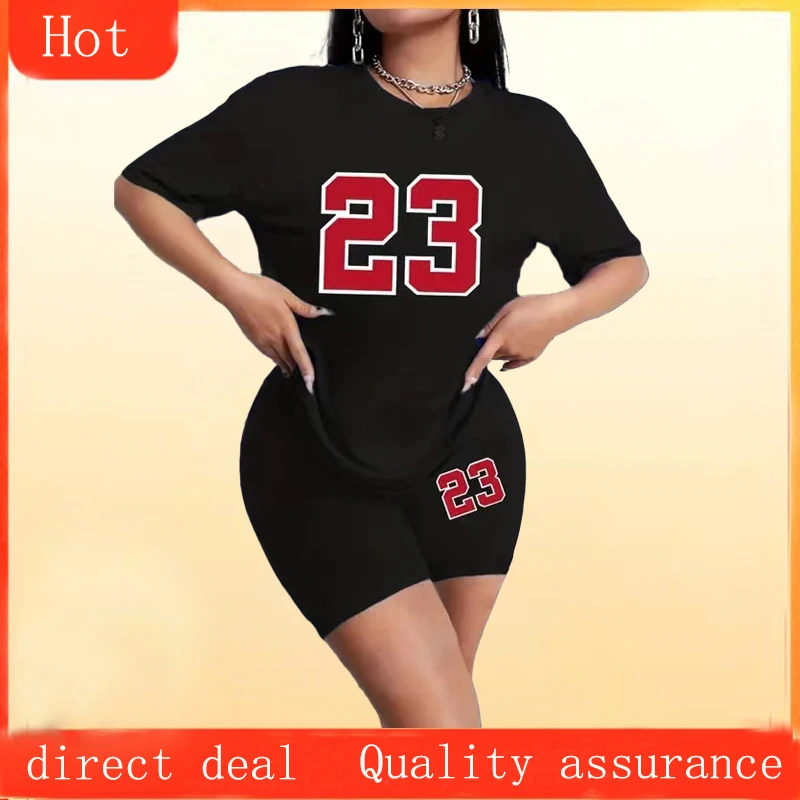 Spring/Summer 23 printed casual suit, crewneck short-sleeved T-shirt and sports shorts suit, casual street holiday ladies wear