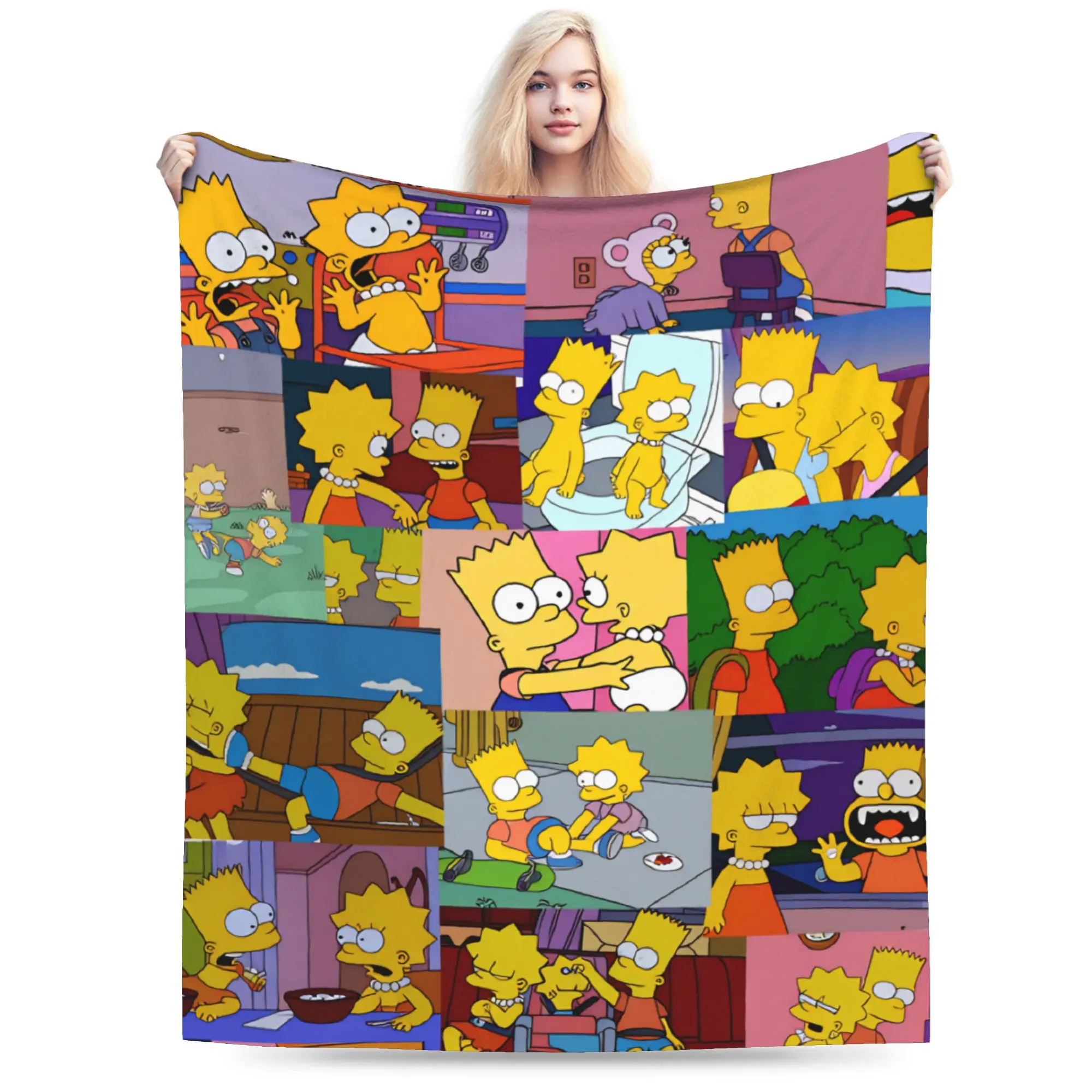 S-Simpsons Bart Lisa Family Moments Blanket Comfortable  Bedding Throws Spring Adults Bedroom Travel Office Bedspread