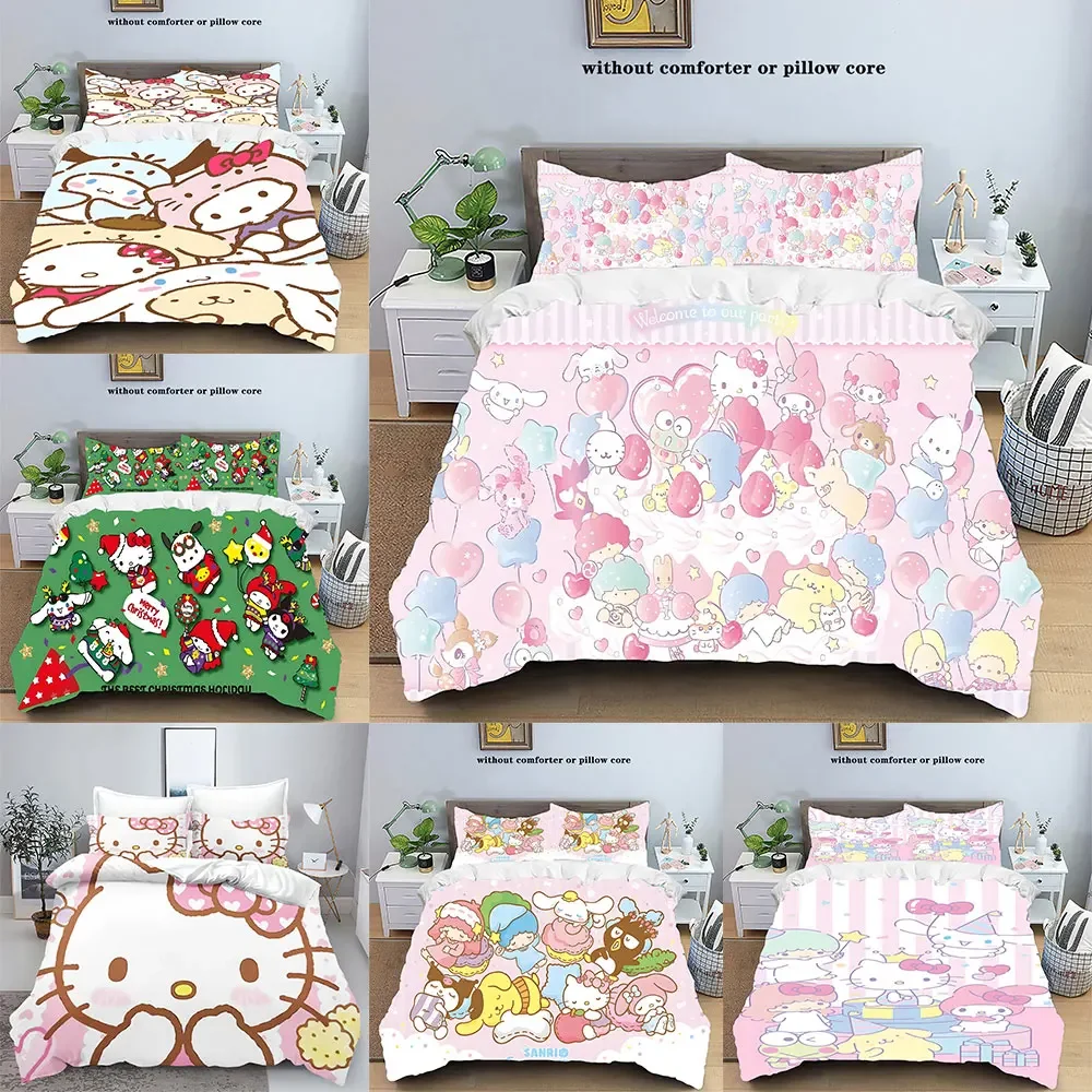 Hello Kitty Bedding Sets Soft Sanrio Comforter Cover Bed Cover Duvet Cover Pillow Case 2-3 Pieces Sets Home Decoration