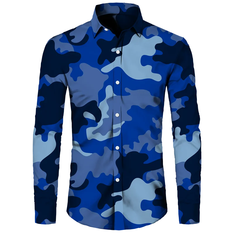 Outdoor Camouflage Print Men\'s Shirts Casual Single-Breasted Blouses Long Sleeve Shirt Streetwear Trend Lapel Tops Men Clothing