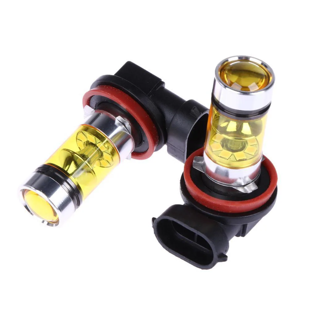 2 X High Power Led Lights 100W H8 H11 Yellow Fog Light 2828 20Led Headlight Lamp