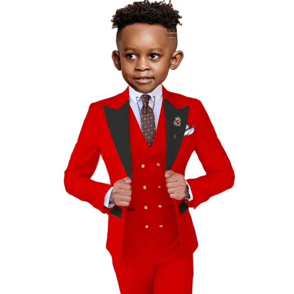 

3 Piece Set Boys Suits Jacket Vest Pants Formal Wedding Tuxedo Fashion Clothes for Kids Peak Lapel Blazer Elegant Child Clothes