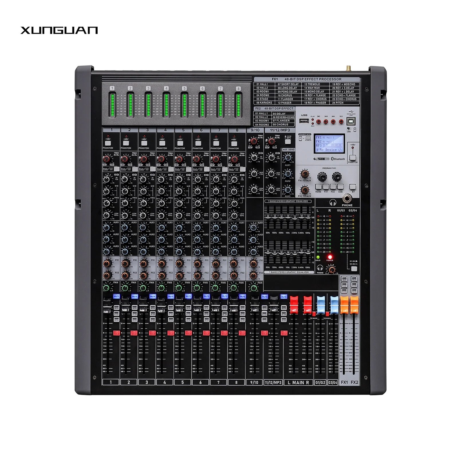 TFB12D/TFB16D Big Power 12/16 channels 1000W*2CH Power Mixer With Bluetooth/3 AUX/Dual 24+8 DSP Effects/4 Stereo/4 Group